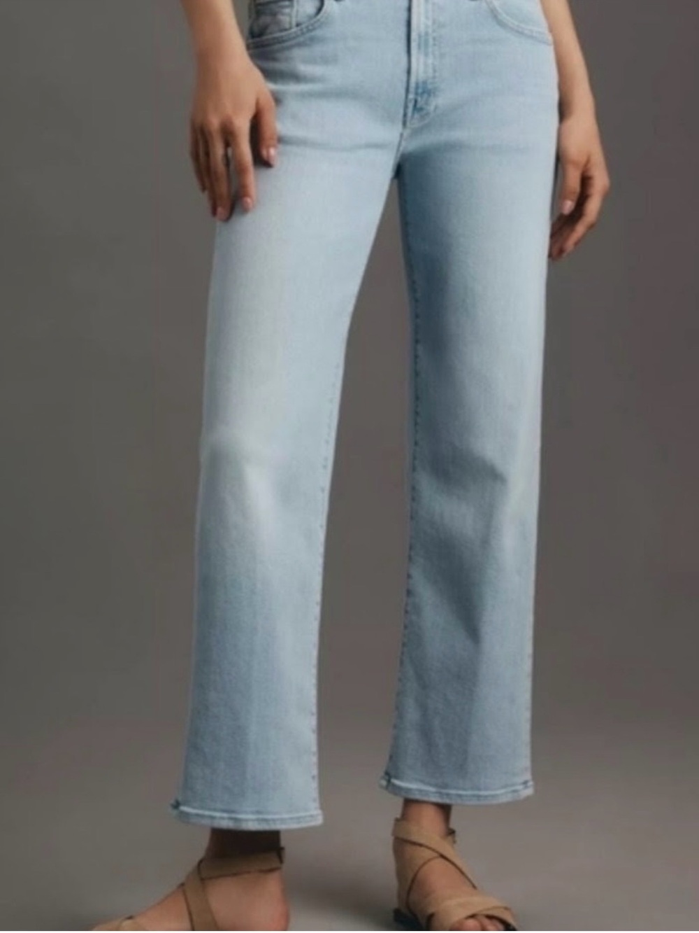 MOTHER The mid rise Light Blue Cropped Straight-Leg Jeans